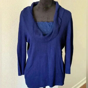 Alfani Navy Blue Cowl Neck 3/4 Sleeve Sweater
